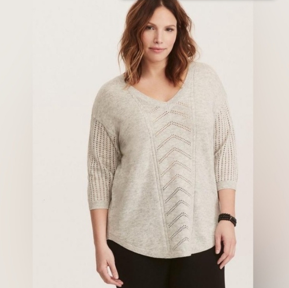 Torrid Heather gray Pointelle Pullover V-Neck Sweater